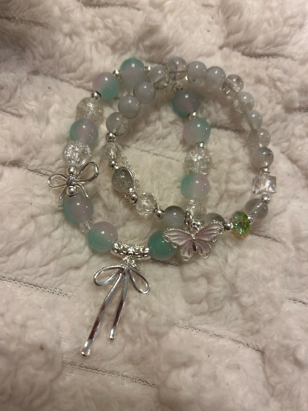 Pastel Beaded Stretch Bracelets with Dragonfly & Butterfly Charms | Set of 2